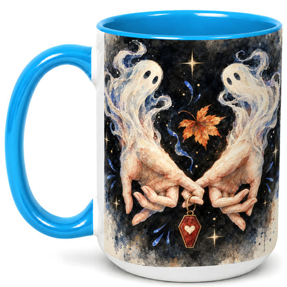 #pl[15oz|Blue] Watercolor Ghost Coffee Mug, Autumn Spirit Mug, Ceramic Cup