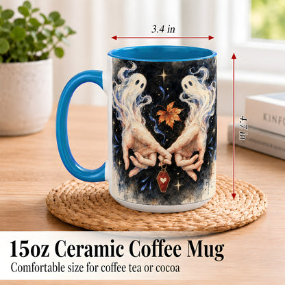 #pl[15oz|Blue] Watercolor Ghost Coffee Mug, Autumn Spirit Mug, Ceramic Cup