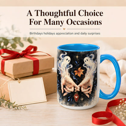 #pl[15oz|Blue] Watercolor Ghost Coffee Mug, Autumn Spirit Mug, Ceramic Cup