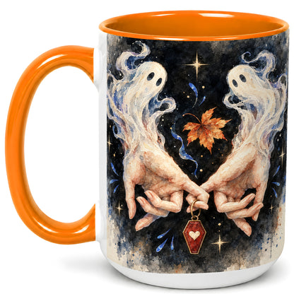 #pl[15oz|Orange] Watercolor Ghost Coffee Mug, Autumn Spirit Mug, Ceramic Cup