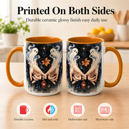 #pl[15oz|Orange] Watercolor Ghost Coffee Mug, Autumn Spirit Mug, Ceramic Cup