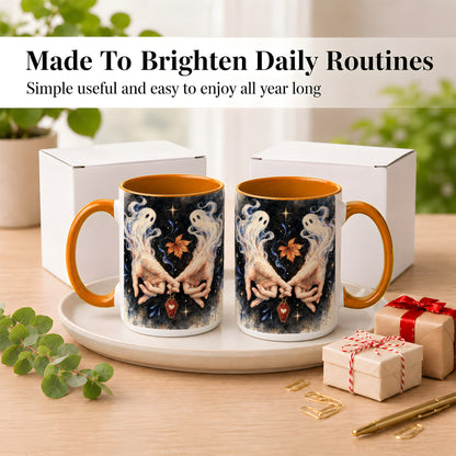 #pl[15oz|Orange] Watercolor Ghost Coffee Mug, Autumn Spirit Mug, Ceramic Cup