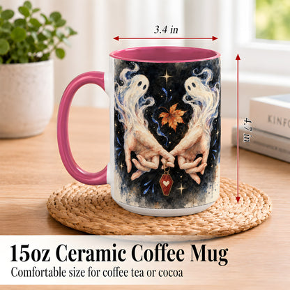 #pl[15oz|Pink] Watercolor Ghost Coffee Mug, Autumn Spirit Mug, Ceramic Cup