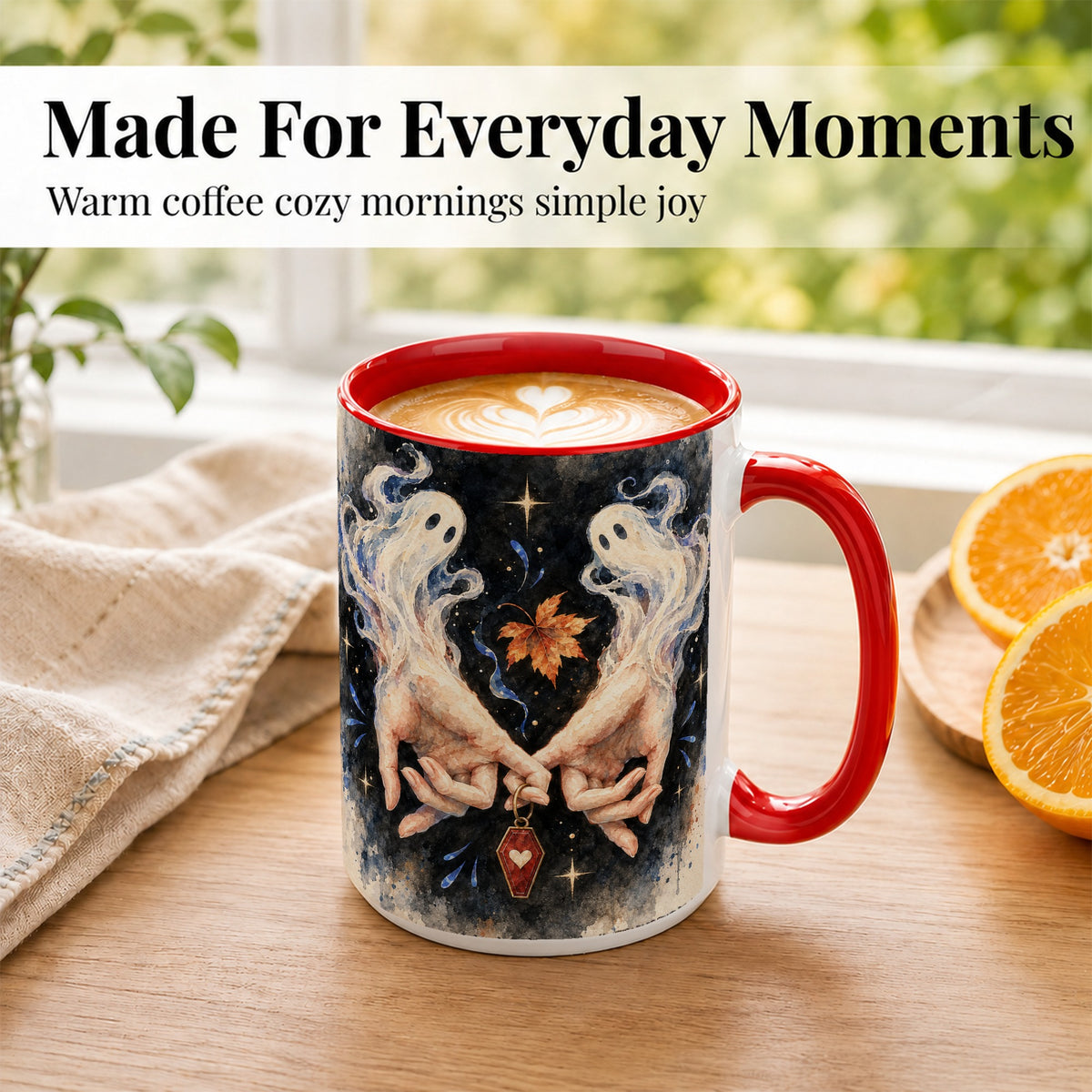 #pl[15oz|Red] Watercolor Ghost Coffee Mug, Autumn Spirit Mug, Ceramic Cup