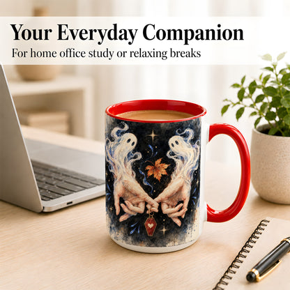 #pl[15oz|Red] Watercolor Ghost Coffee Mug, Autumn Spirit Mug, Ceramic Cup