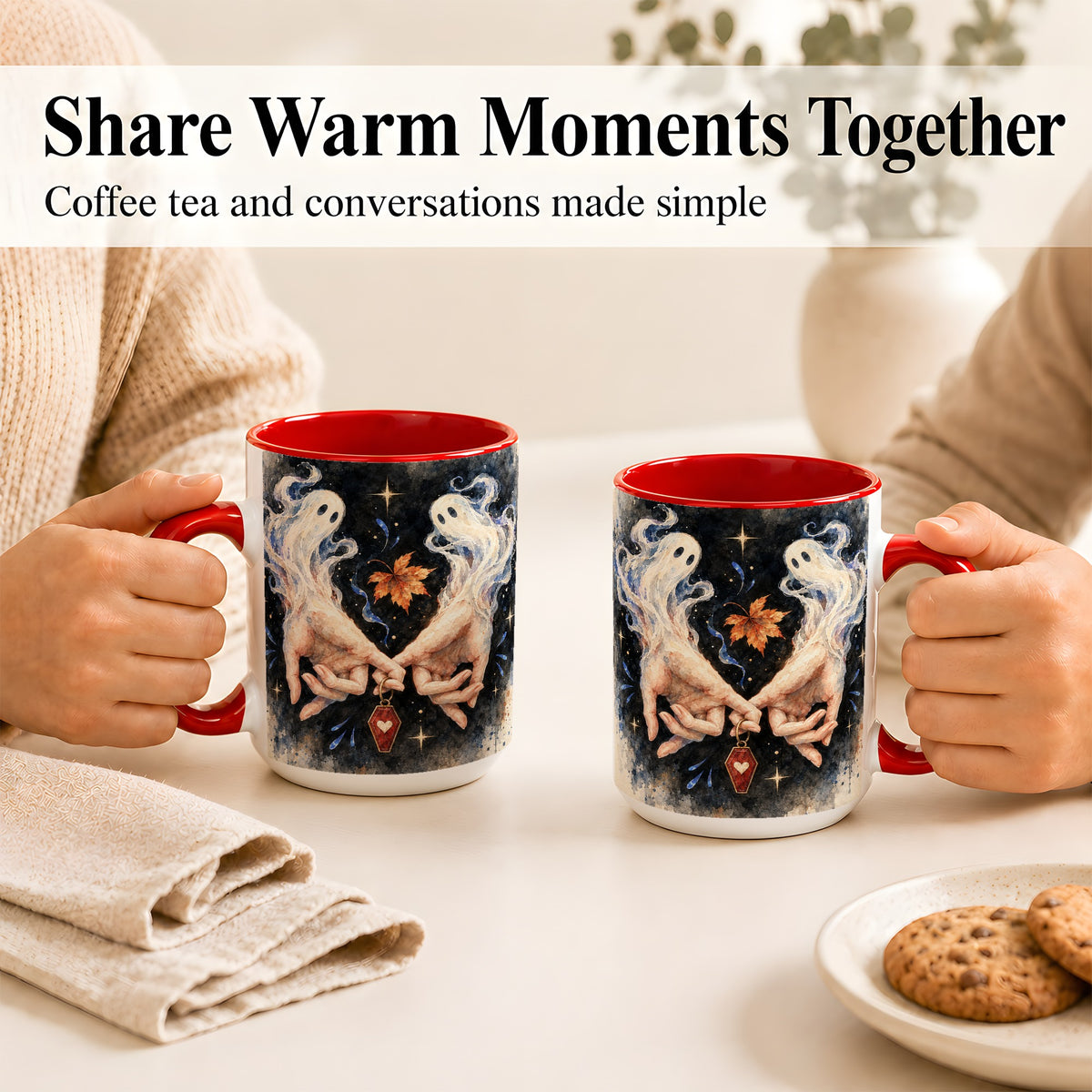 #pl[15oz|Red] Watercolor Ghost Coffee Mug, Autumn Spirit Mug, Ceramic Cup