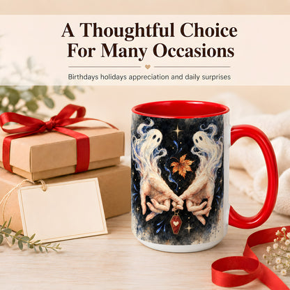 #pl[15oz|Red] Watercolor Ghost Coffee Mug, Autumn Spirit Mug, Ceramic Cup