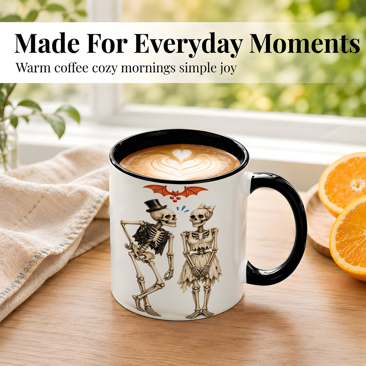 #pl[11oz|Black] Skeleton Couple Coffee Mug, Gothic Romance Mug, Ceramic Cup
