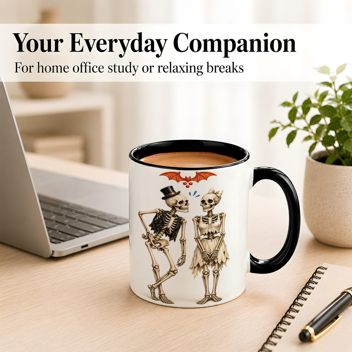 #pl[11oz|Black] Skeleton Couple Coffee Mug, Gothic Romance Mug, Ceramic Cup