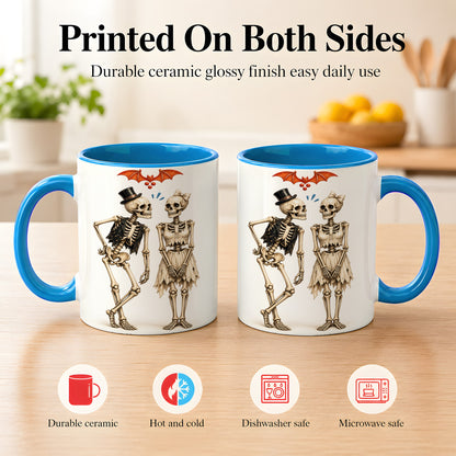 #pl[11oz|Blue] Skeleton Couple Coffee Mug, Gothic Romance Mug, Ceramic Cup