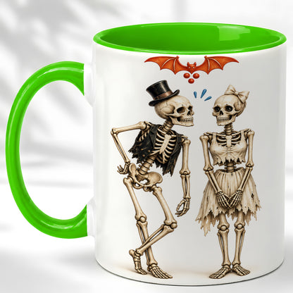 #pl[11oz|Green] Skeleton Couple Coffee Mug, Gothic Romance Mug, Ceramic Cup