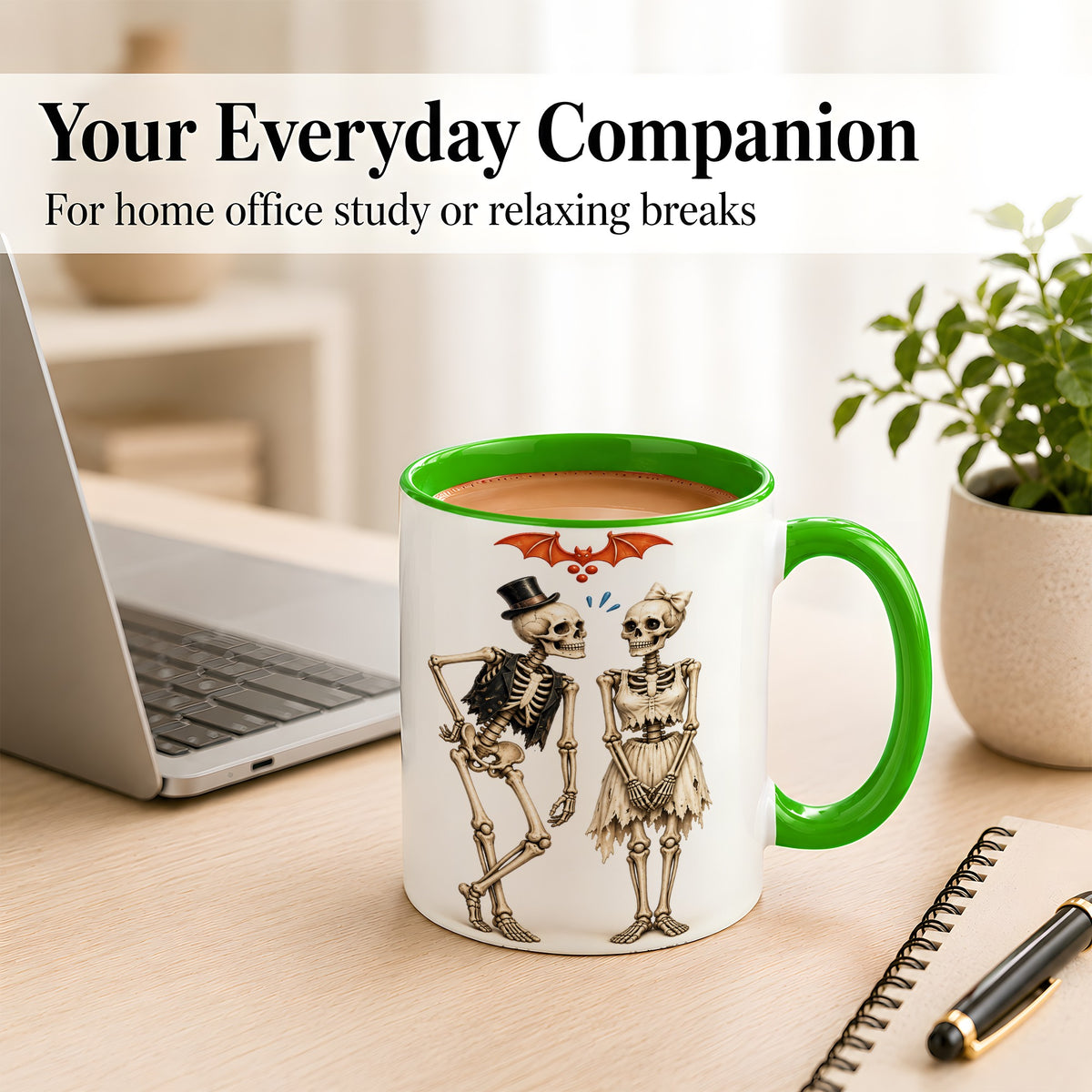 #pl[11oz|Green] Skeleton Couple Coffee Mug, Gothic Romance Mug, Ceramic Cup