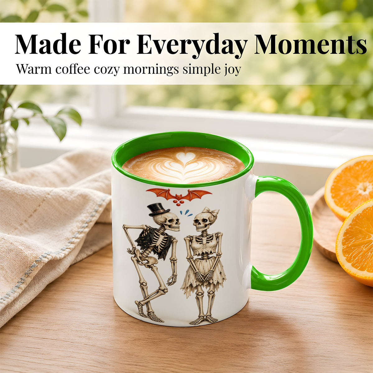 #pl[11oz|Green] Skeleton Couple Coffee Mug, Gothic Romance Mug, Ceramic Cup