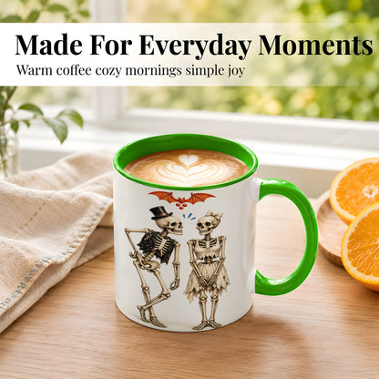 #pl[11oz|Green] Skeleton Couple Coffee Mug, Gothic Romance Mug, Ceramic Cup