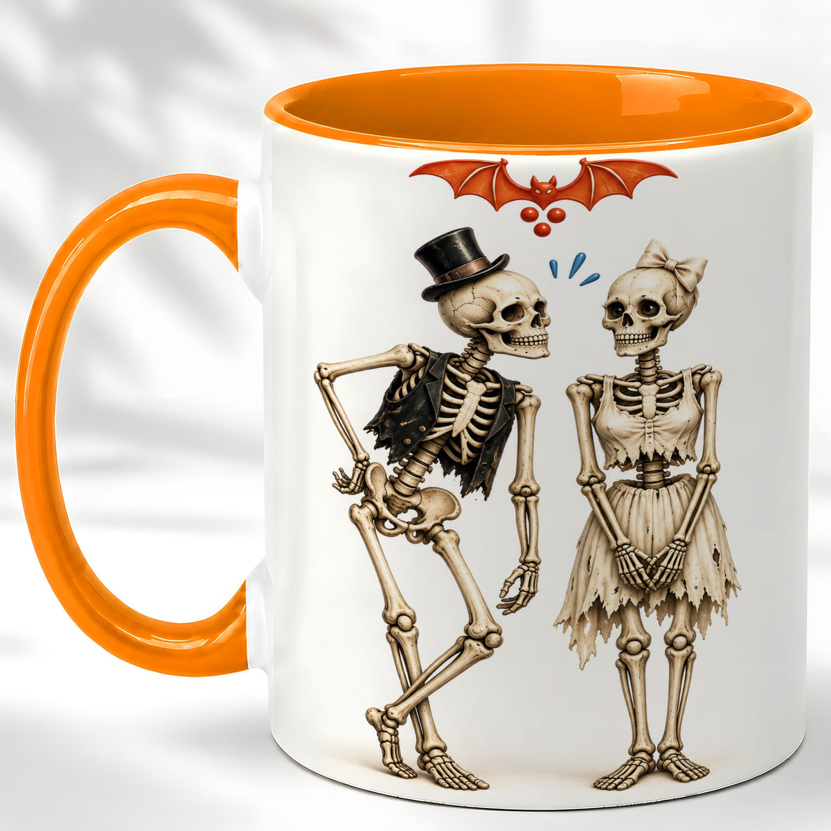 #pl[11oz|Orange] Skeleton Couple Coffee Mug, Gothic Romance Mug, Ceramic Cup