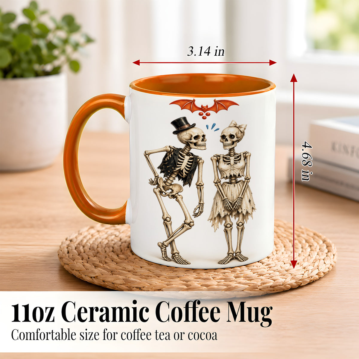 #pl[11oz|Orange] Skeleton Couple Coffee Mug, Gothic Romance Mug, Ceramic Cup