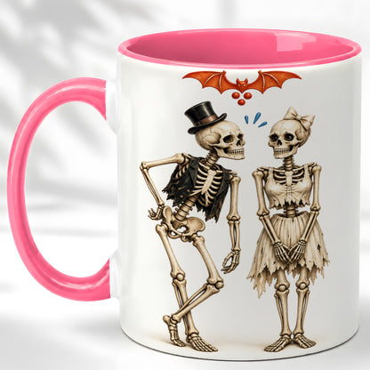 #pl[11oz|Pink] Skeleton Couple Coffee Mug, Gothic Romance Mug, Ceramic Cup