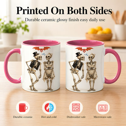 #pl[11oz|Pink] Skeleton Couple Coffee Mug, Gothic Romance Mug, Ceramic Cup