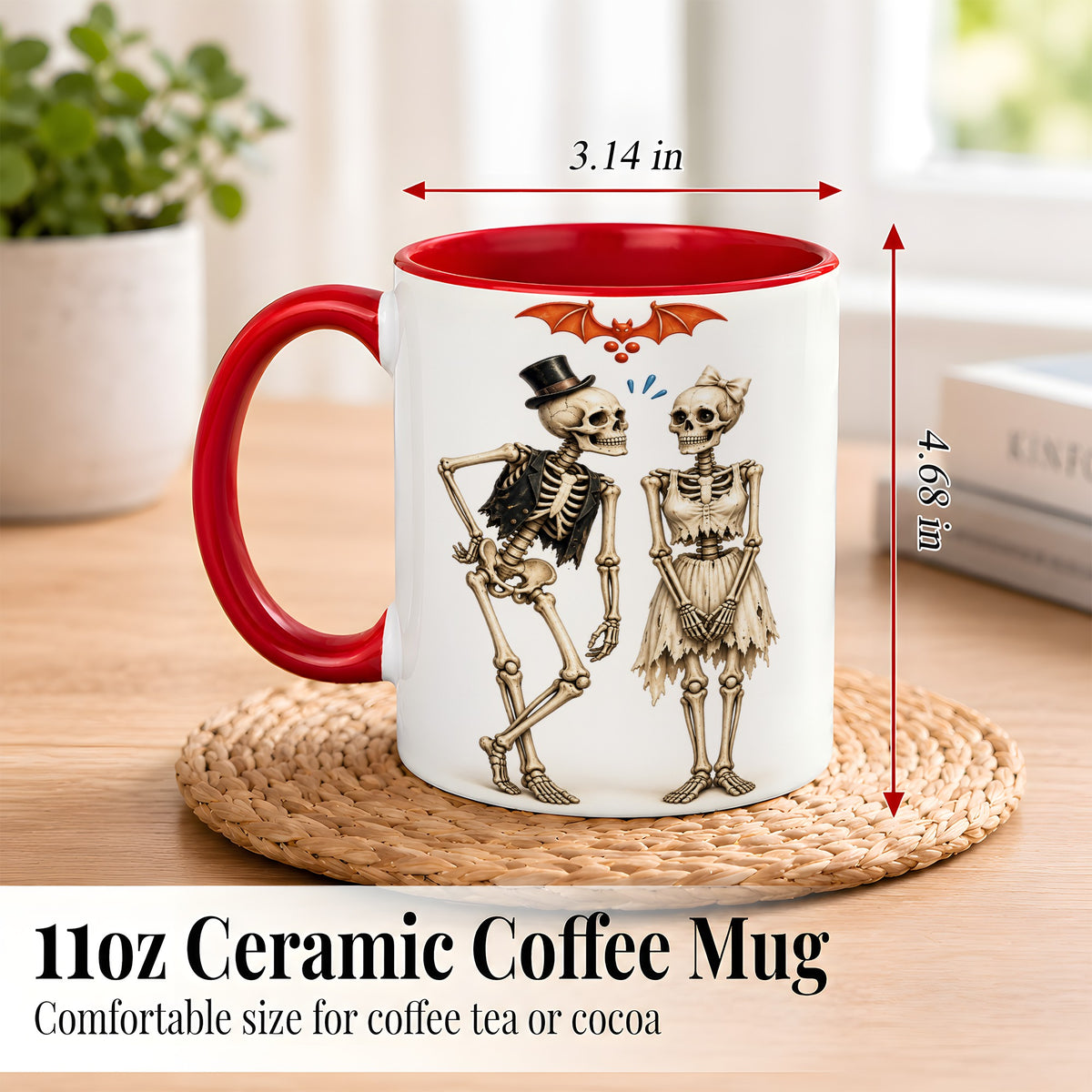 #pl[11oz|Red] Skeleton Couple Coffee Mug, Gothic Romance Mug, Ceramic Cup