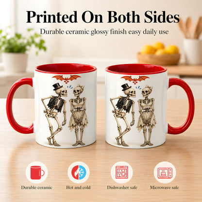 #pl[11oz|Red] Skeleton Couple Coffee Mug, Gothic Romance Mug, Ceramic Cup