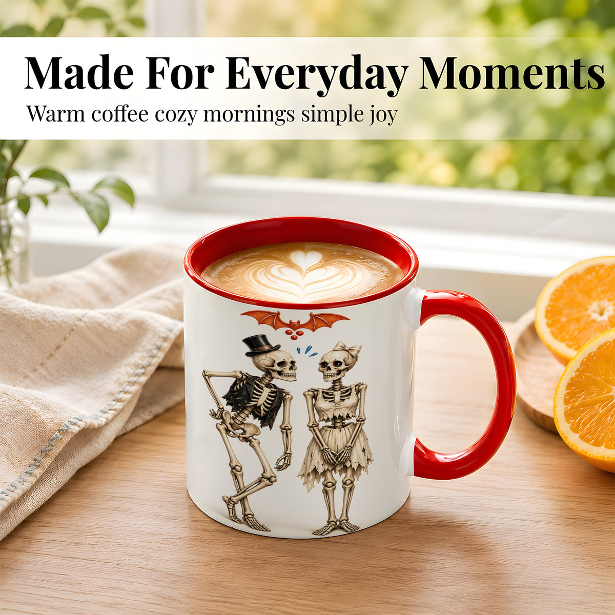 #pl[11oz|Red] Skeleton Couple Coffee Mug, Gothic Romance Mug, Ceramic Cup