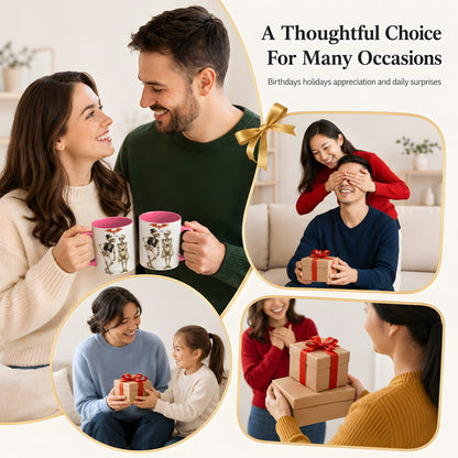 #pl[11oz|Pink] Skeleton Couple Coffee Mug, Gothic Romance Mug, Ceramic Cup