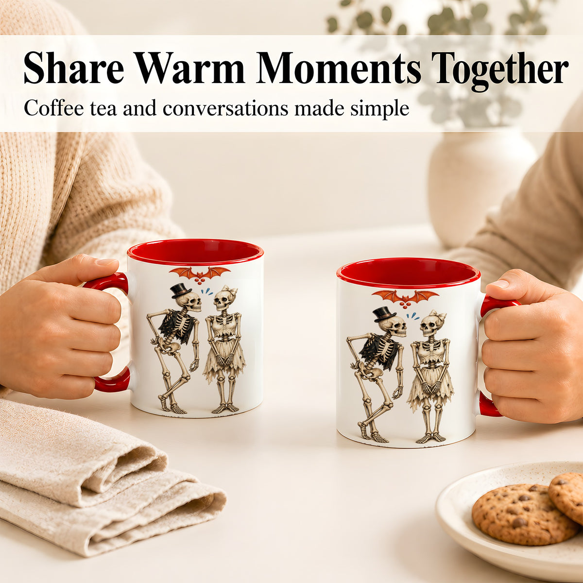 #pl[11oz|Red] Skeleton Couple Coffee Mug, Gothic Romance Mug, Ceramic Cup