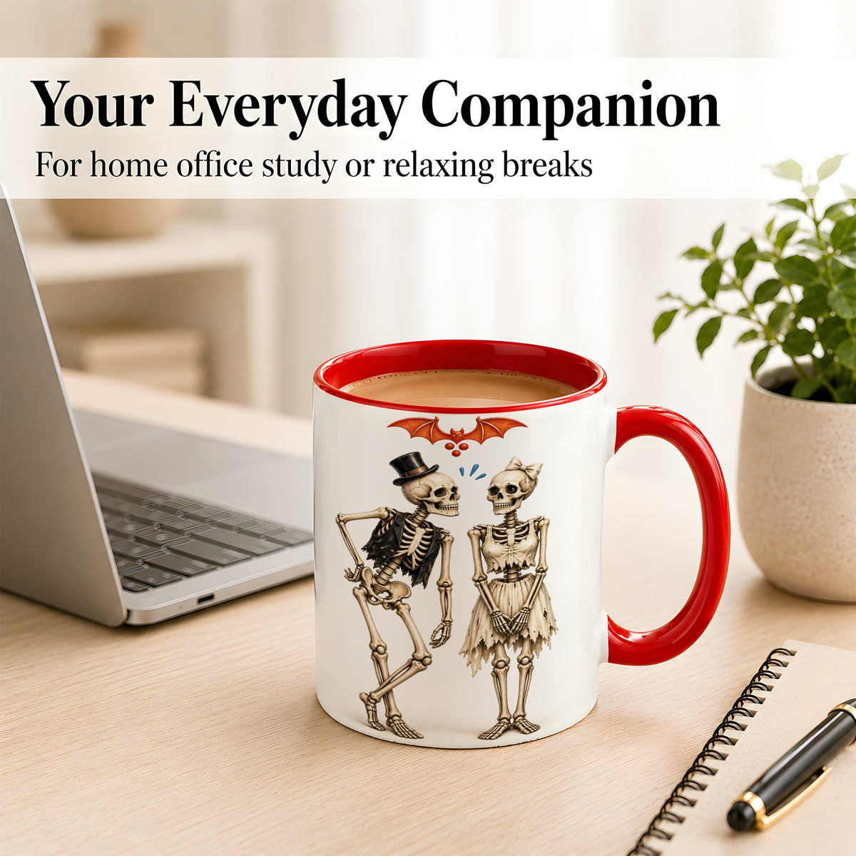 #pl[11oz|Red] Skeleton Couple Coffee Mug, Gothic Romance Mug, Ceramic Cup