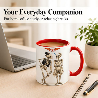 #pl[11oz|Red] Skeleton Couple Coffee Mug, Gothic Romance Mug, Ceramic Cup