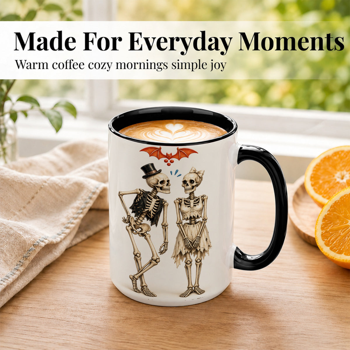 #pl[15oz|Black] Skeleton Couple Coffee Mug, Gothic Romance Mug, Ceramic Cup