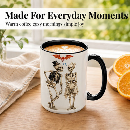 #pl[15oz|Black] Skeleton Couple Coffee Mug, Gothic Romance Mug, Ceramic Cup