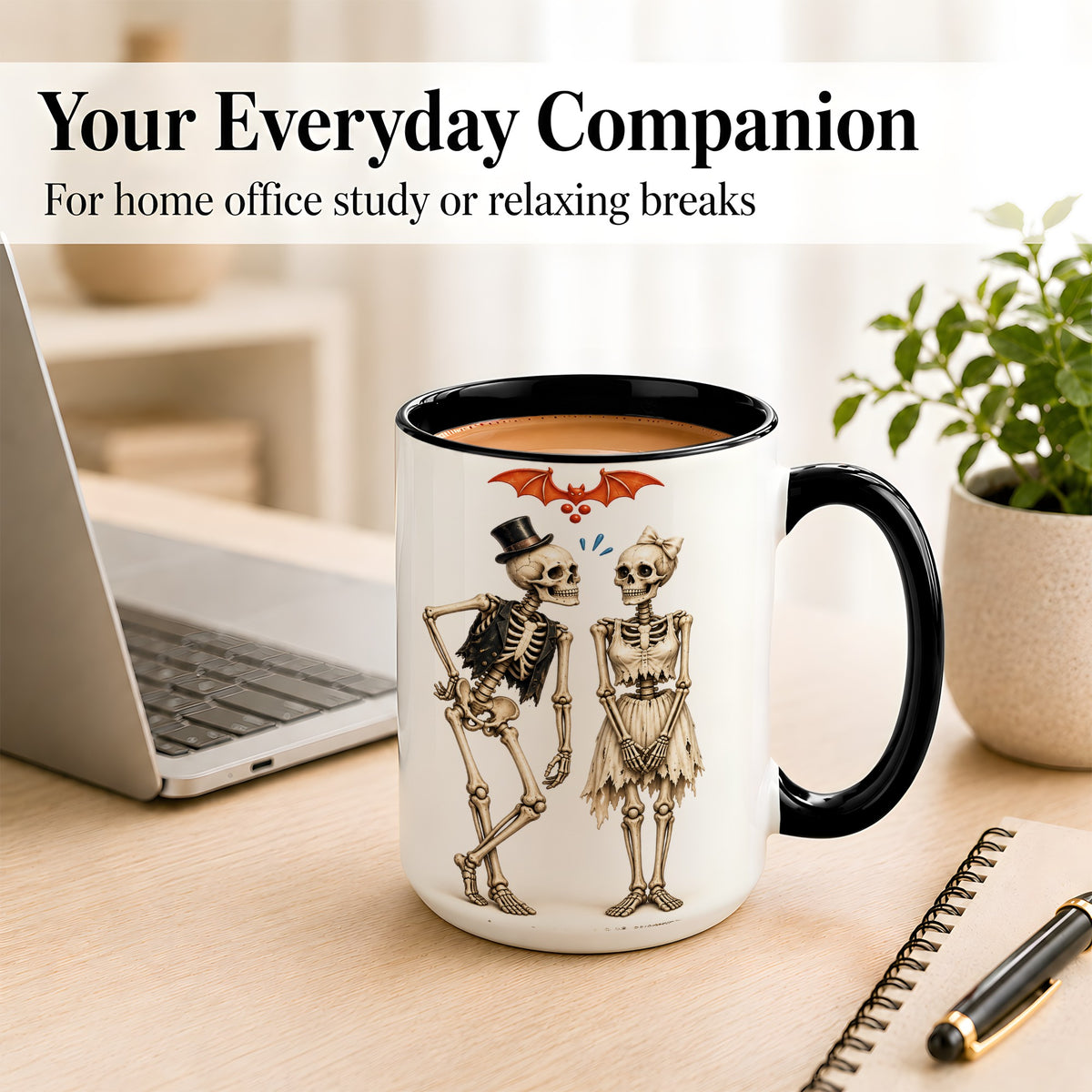 #pl[15oz|Black] Skeleton Couple Coffee Mug, Gothic Romance Mug, Ceramic Cup
