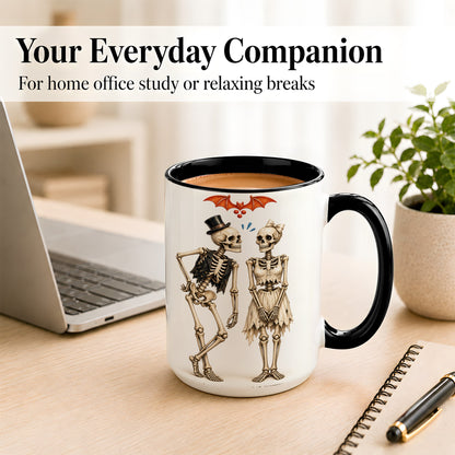 #pl[15oz|Black] Skeleton Couple Coffee Mug, Gothic Romance Mug, Ceramic Cup