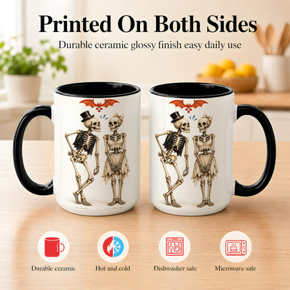 #pl[15oz|Black] Skeleton Couple Coffee Mug, Gothic Romance Mug, Ceramic Cup