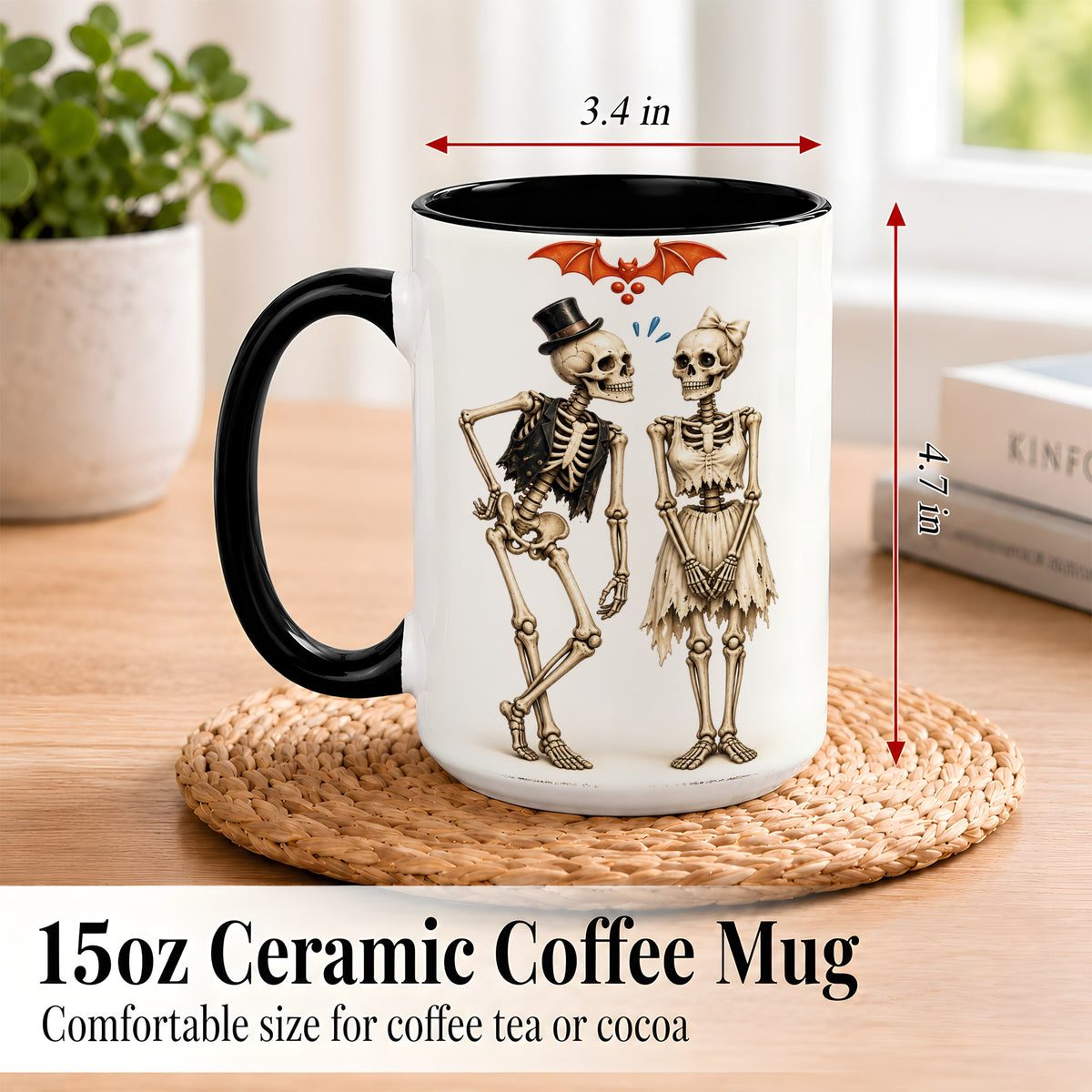 #pl[15oz|Black] Skeleton Couple Coffee Mug, Gothic Romance Mug, Ceramic Cup