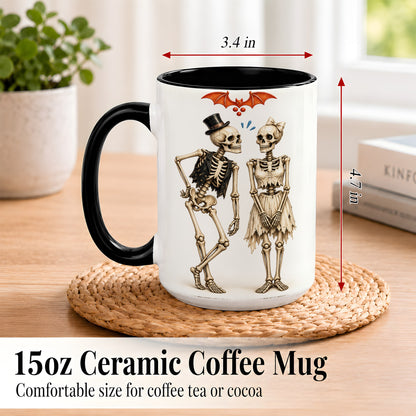 #pl[15oz|Black] Skeleton Couple Coffee Mug, Gothic Romance Mug, Ceramic Cup