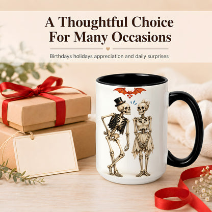 #pl[15oz|Black] Skeleton Couple Coffee Mug, Gothic Romance Mug, Ceramic Cup