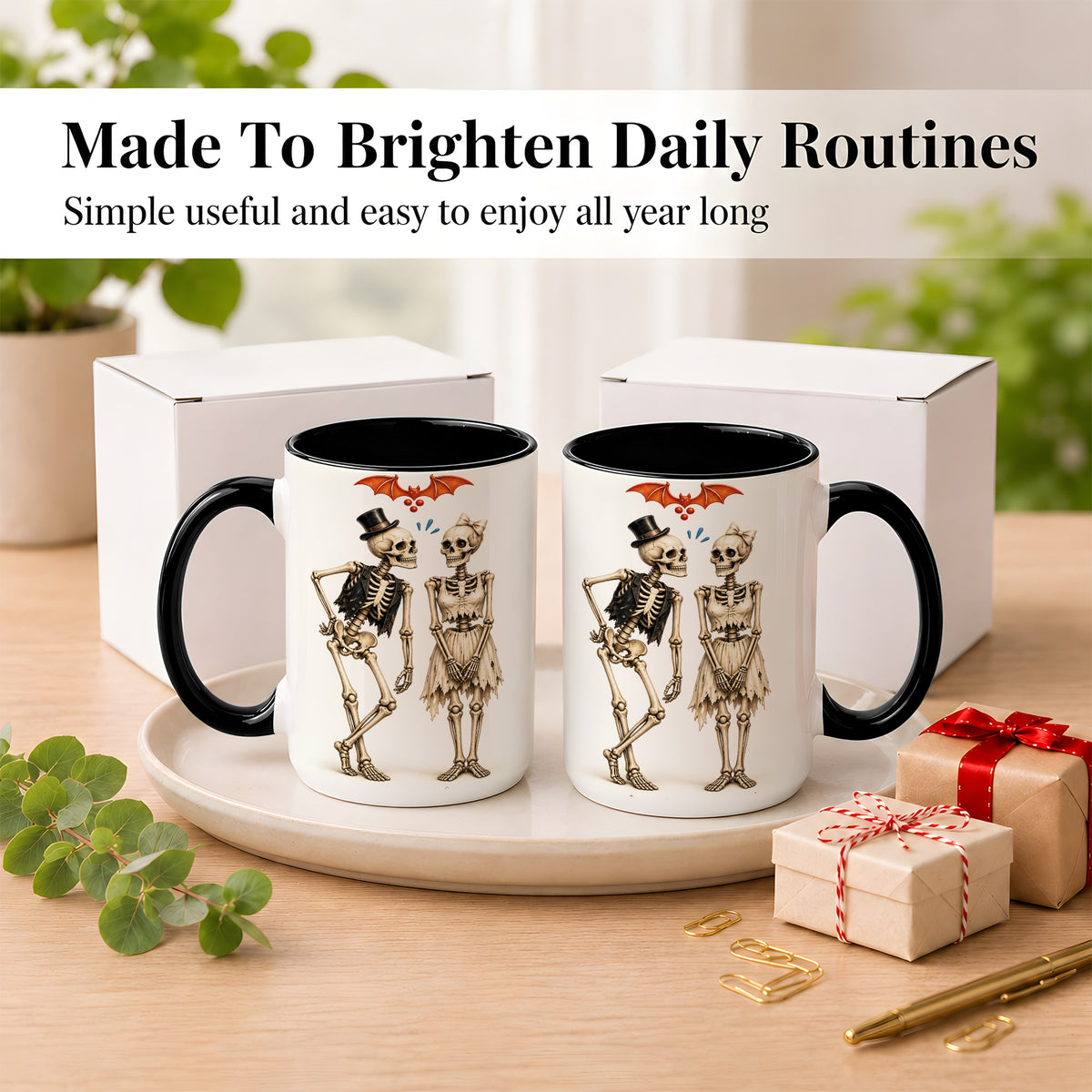 #pl[15oz|Black] Skeleton Couple Coffee Mug, Gothic Romance Mug, Ceramic Cup