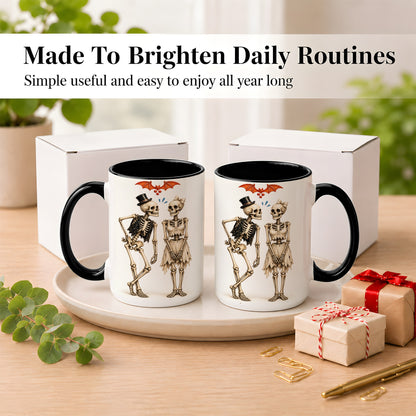 #pl[15oz|Black] Skeleton Couple Coffee Mug, Gothic Romance Mug, Ceramic Cup