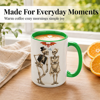 #pl[15oz|Green] Skeleton Couple Coffee Mug, Gothic Romance Mug, Ceramic Cup