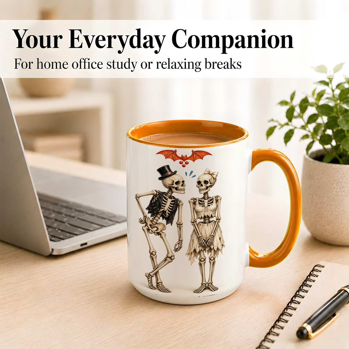 #pl[15oz|Orange] Skeleton Couple Coffee Mug, Gothic Romance Mug, Ceramic Cup
