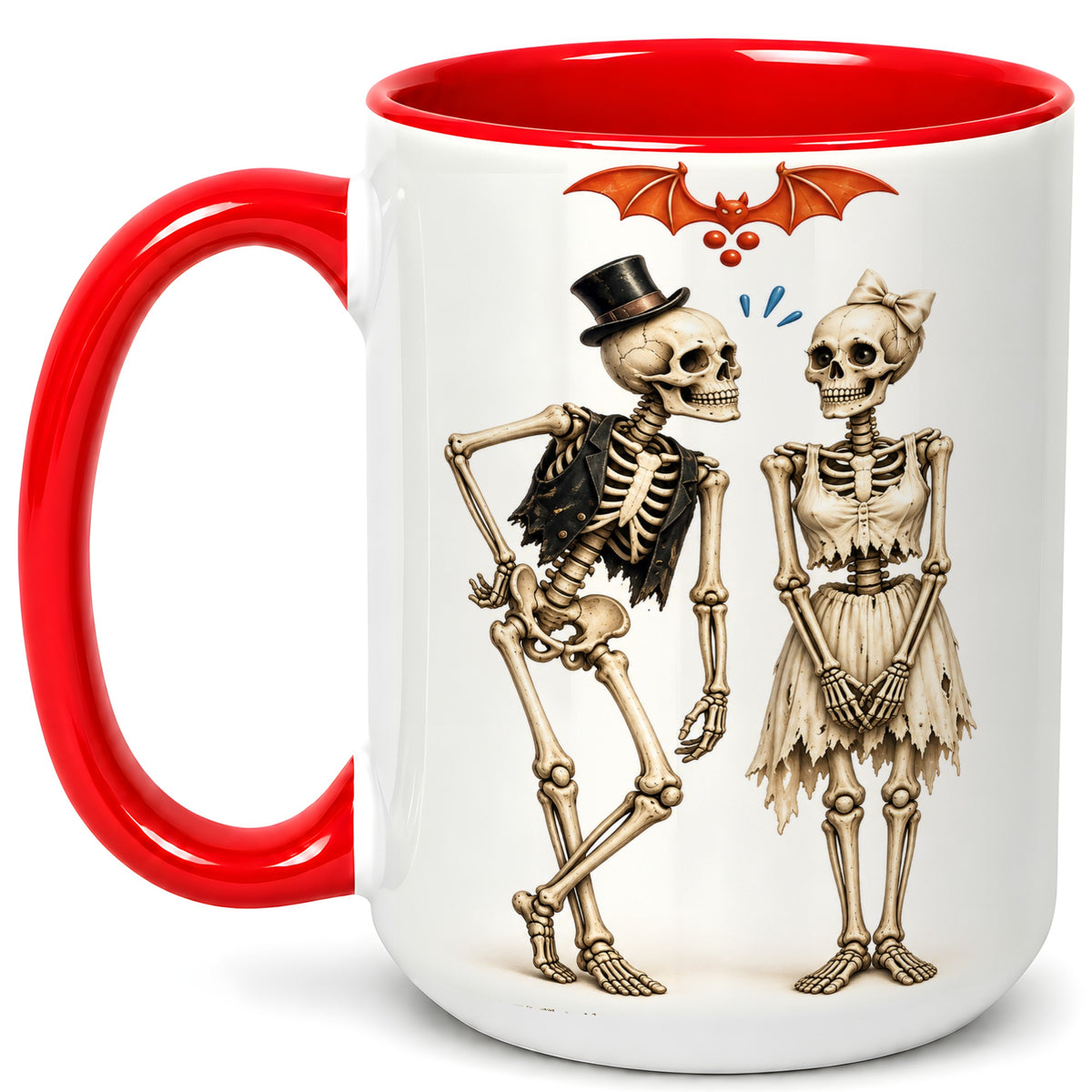 #pl[15oz|Red] Skeleton Couple Coffee Mug, Gothic Romance Mug, Ceramic Cup