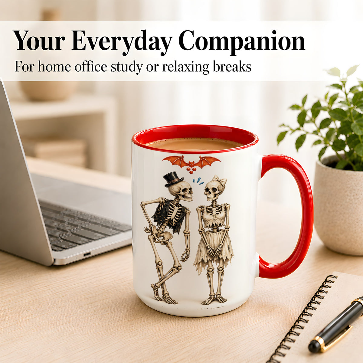 #pl[15oz|Red] Skeleton Couple Coffee Mug, Gothic Romance Mug, Ceramic Cup