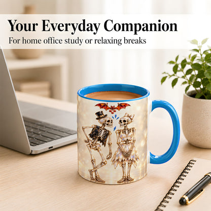 #pl[11oz|Blue] Glowing Skeleton Couple Coffee Mug, Gothic Romance Mug, Ceramic Cup