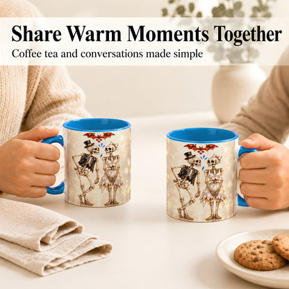 #pl[11oz|Blue] Glowing Skeleton Couple Coffee Mug, Gothic Romance Mug, Ceramic Cup