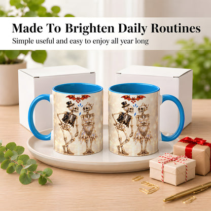 #pl[11oz|Blue] Glowing Skeleton Couple Coffee Mug, Gothic Romance Mug, Ceramic Cup