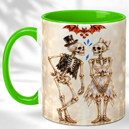 #pl[11oz|Green] Glowing Skeleton Couple Coffee Mug, Gothic Romance Mug, Ceramic Cup