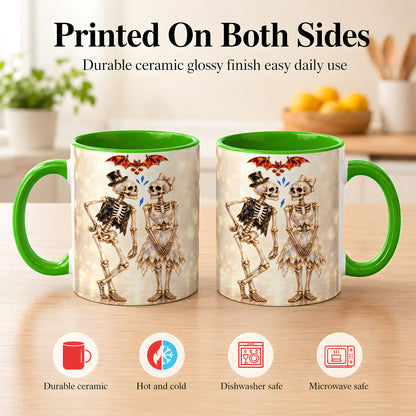 #pl[11oz|Green] Glowing Skeleton Couple Coffee Mug, Gothic Romance Mug, Ceramic Cup