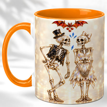 #pl[11oz|Orange] Glowing Skeleton Couple Coffee Mug, Gothic Romance Mug, Ceramic Cup