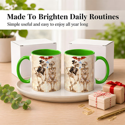 #pl[11oz|Green] Glowing Skeleton Couple Coffee Mug, Gothic Romance Mug, Ceramic Cup